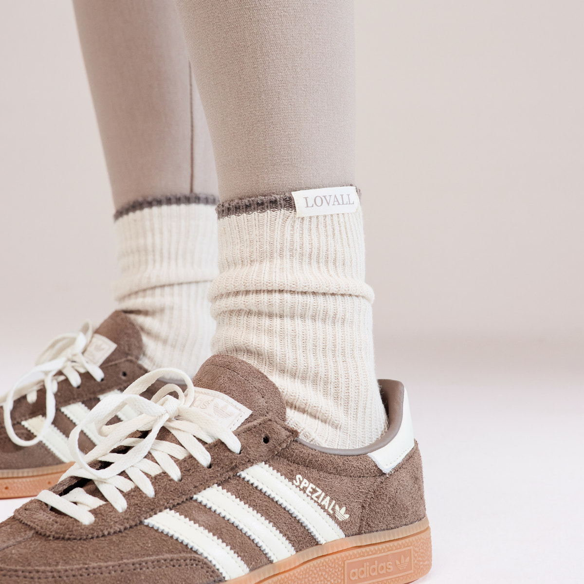 Knitted Rib Socks 2 Pack - Beige/Mocha