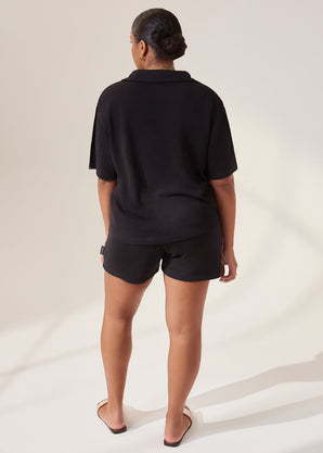 Curve Lightweight Collared Knit Set - Black