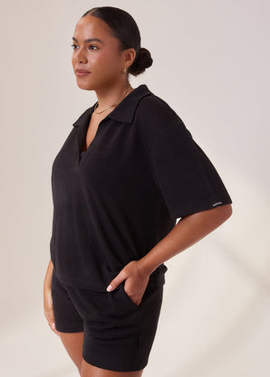 Curve Lightweight Collared Knit Set - Black
