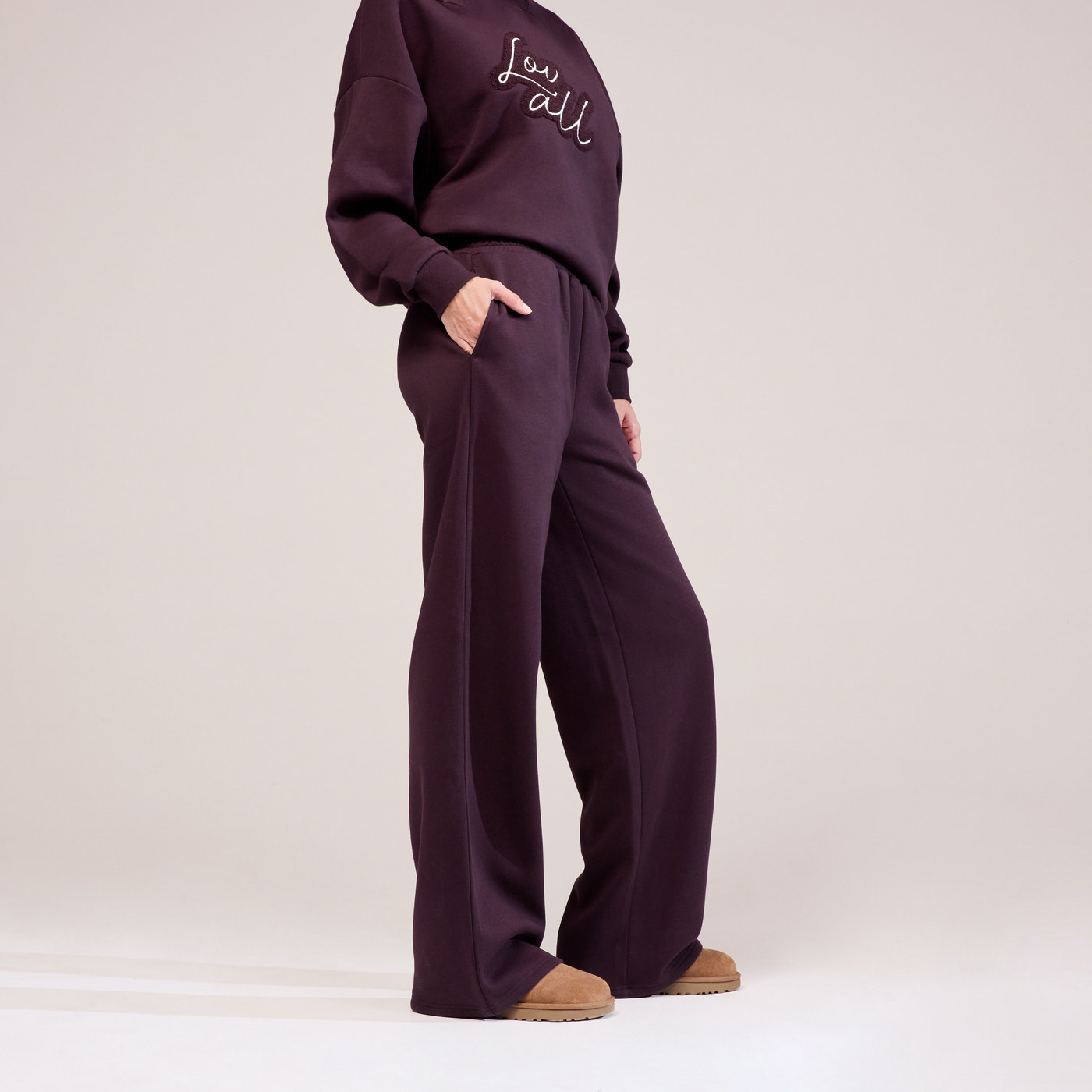 Organic Wide Leg Jogger - Wine