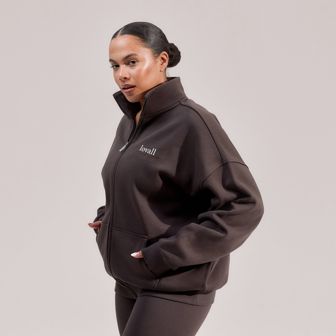 Curve ALL SZN Organic Funnel Neck Zip Through - Black Coffee