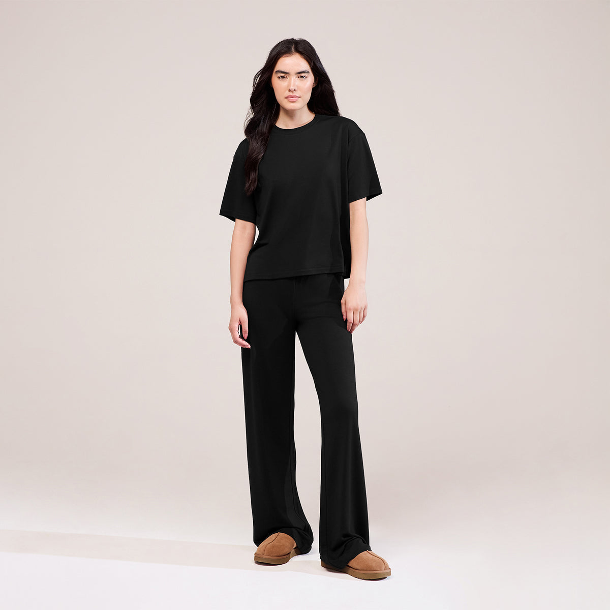 Soft Touch Wide Leg Lounge Set - Black