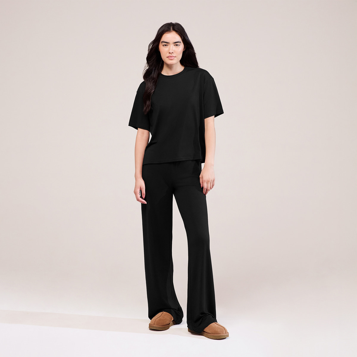 Soft Touch Wide Leg Lounge Set - Black
