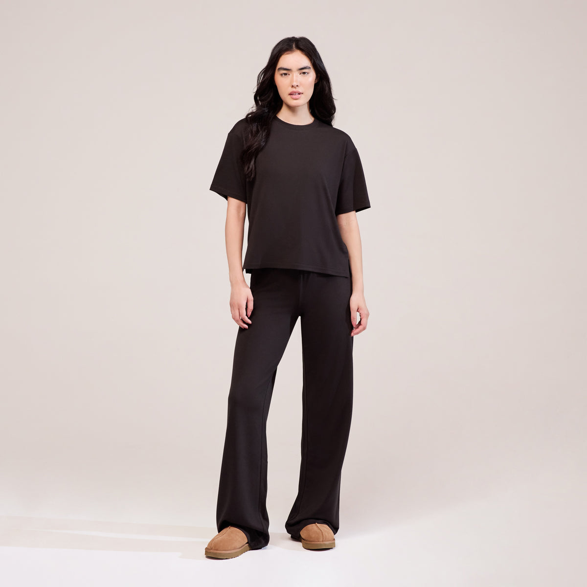 Soft Touch Wide Leg Lounge Set - Black Coffee