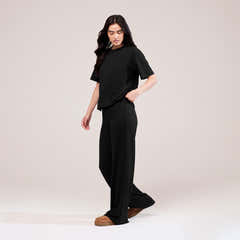 Soft Touch Wide Leg Lounge Set - Black