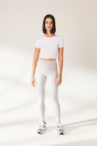 Lightweight Everyday High Waisted Leggings - Light Grey Marl