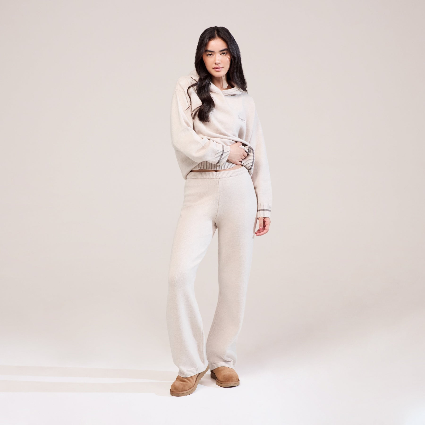 Curve Soft Knit Wide Leg Trousers - Beige