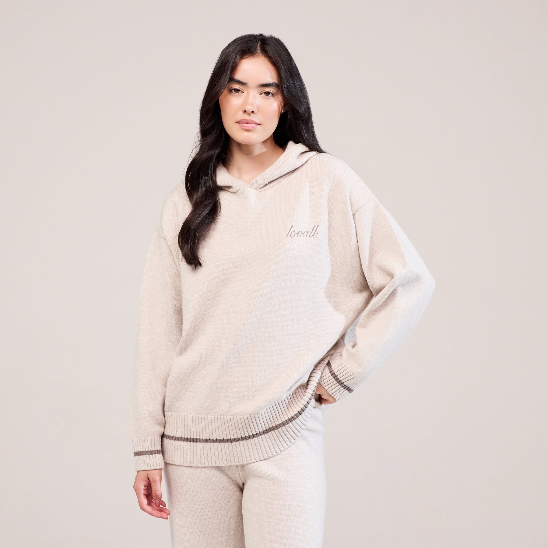 Soft Knit Hooded Jumper - Beige