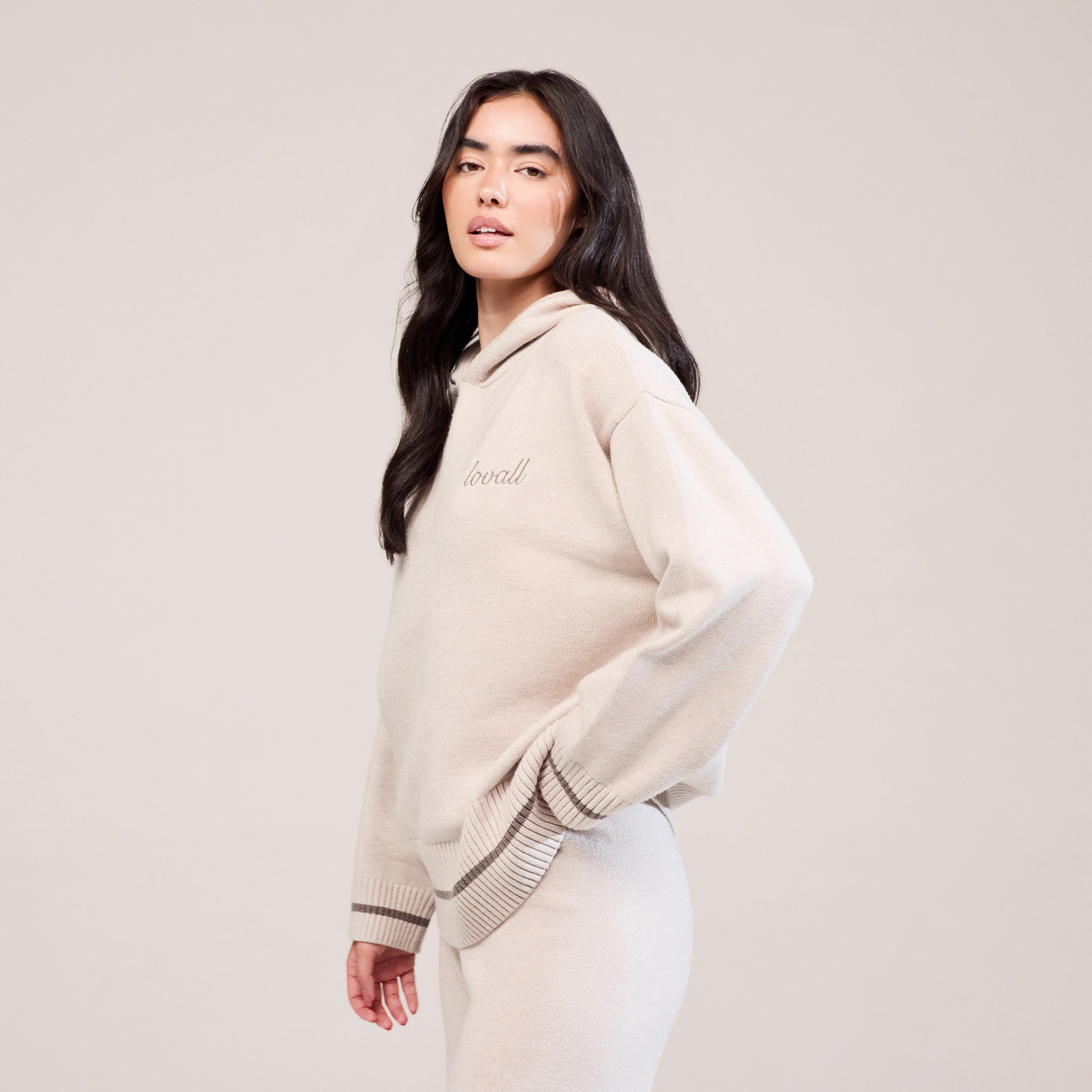Soft Knit Hooded Jumper - Beige
