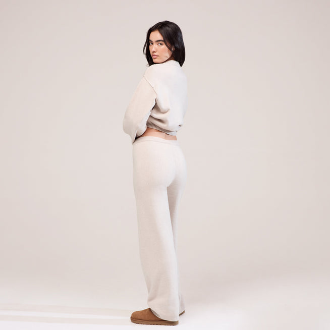 Curve Soft Knit Wide Leg Trousers - Beige