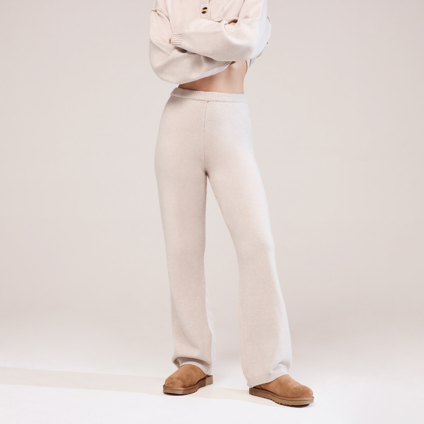Curve Soft Knit Wide Leg Trousers - Beige