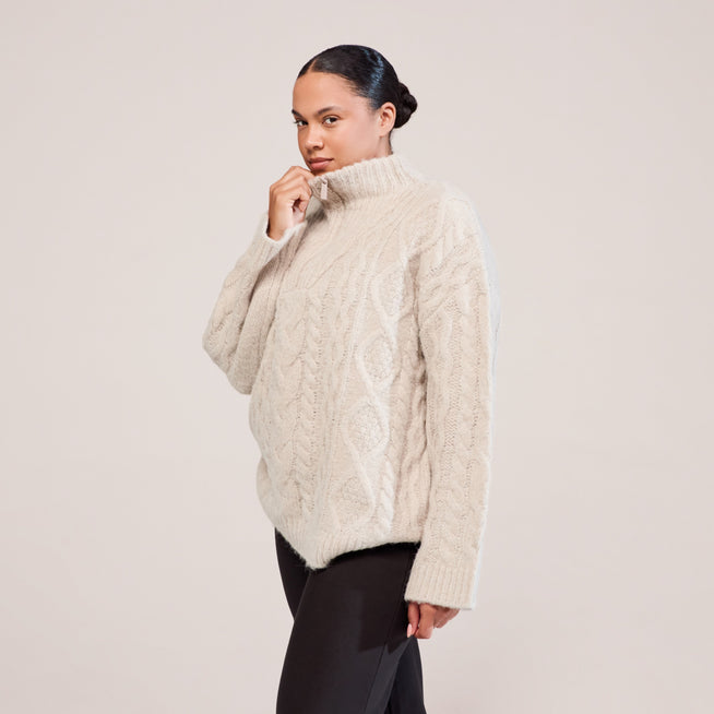 Curve Cable Knit 1/4 Zip Jumper - Beige