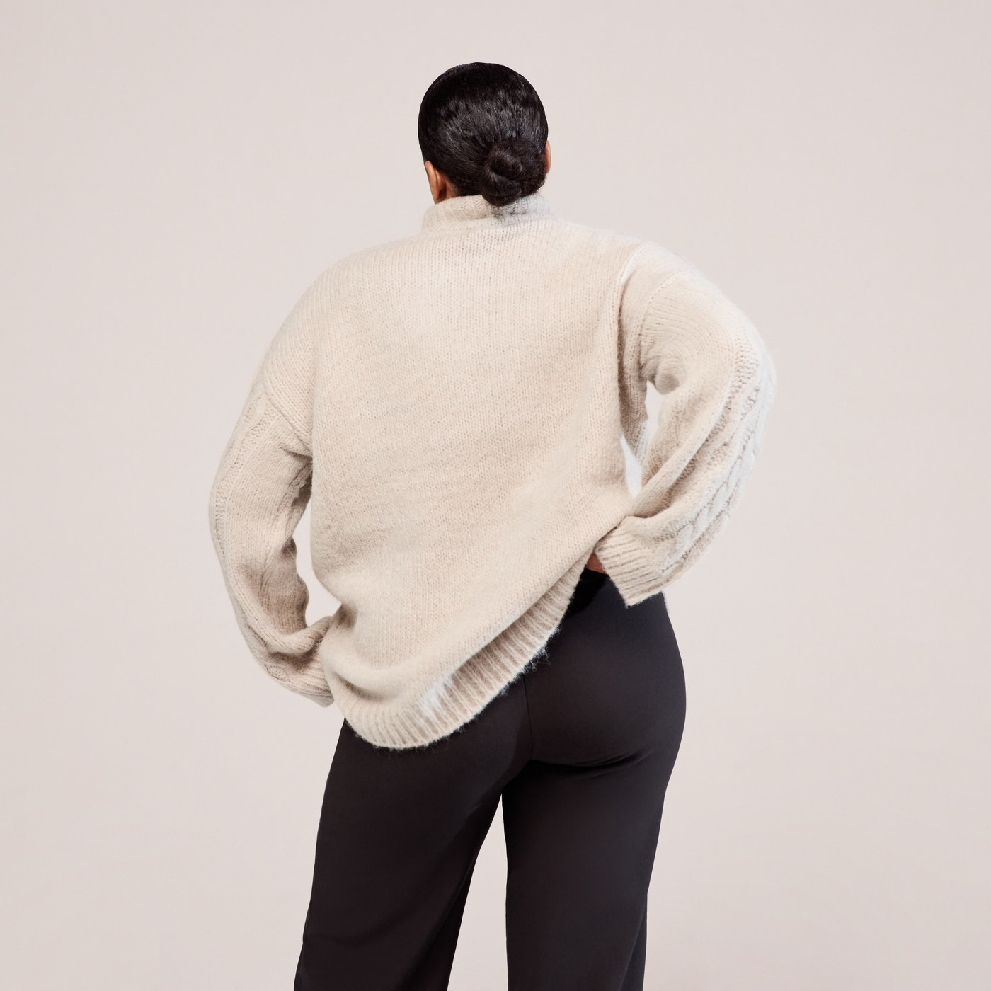 Curve Cable Knit 1/4 Zip Jumper - Beige