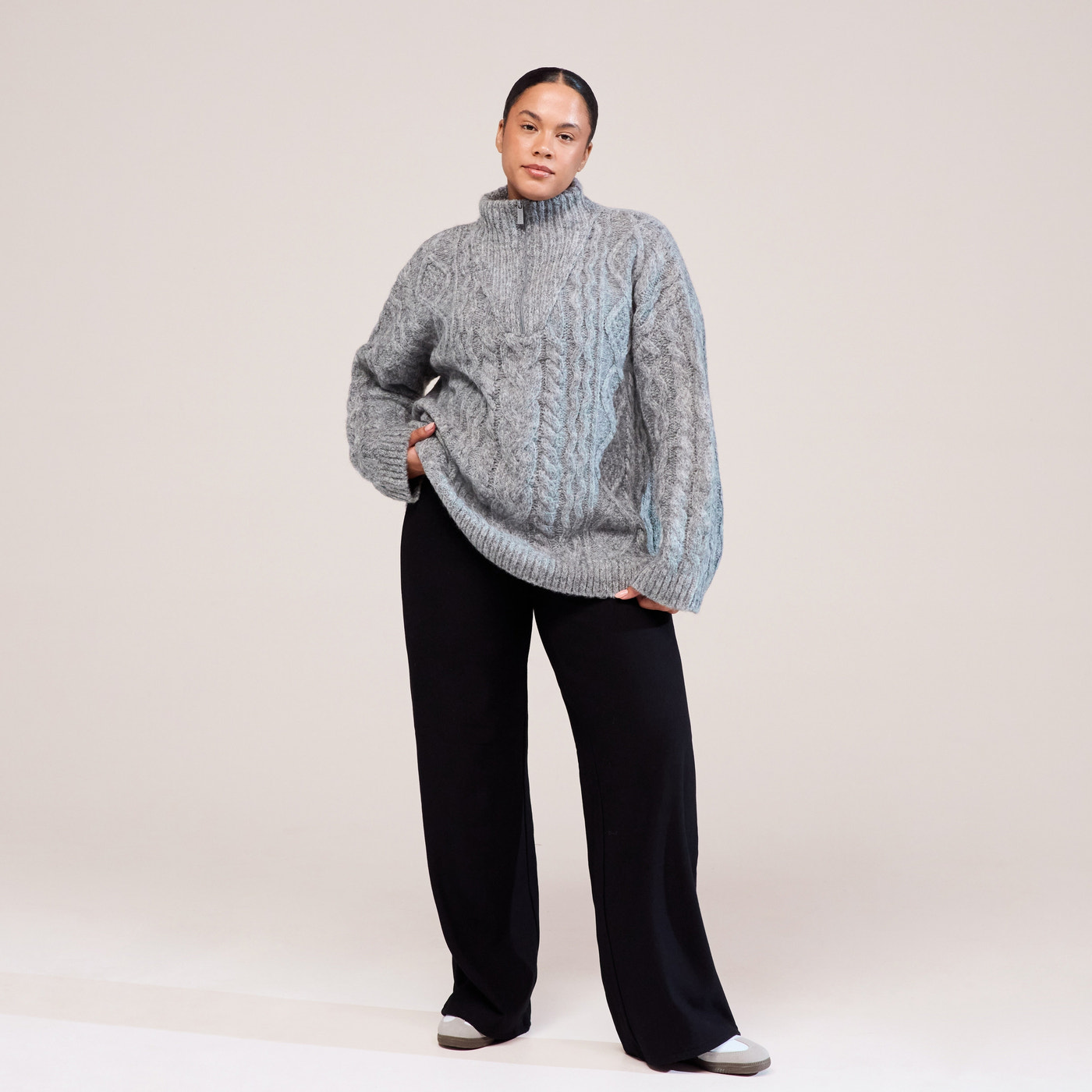 Curve Cable Knit 1/4 Zip Jumper - Dark grey