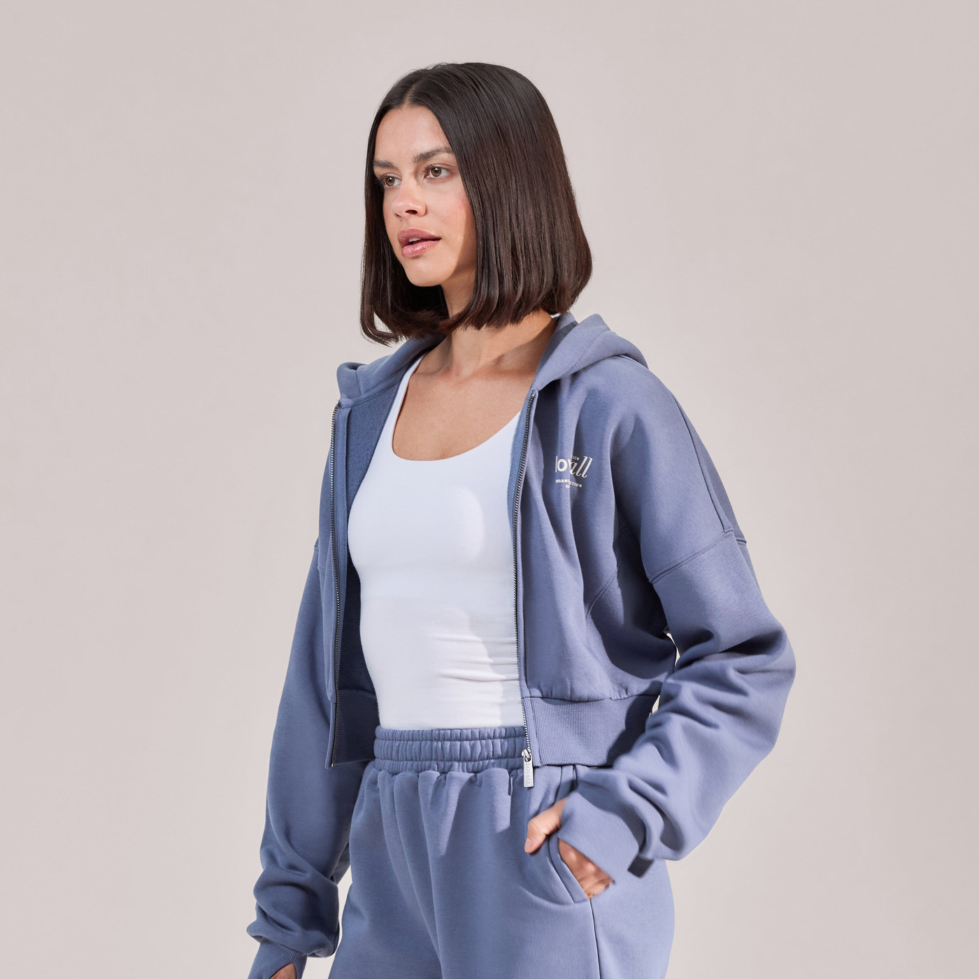 ALL SZN Organic Crop Zip-Through Hoodie - Ice Blue