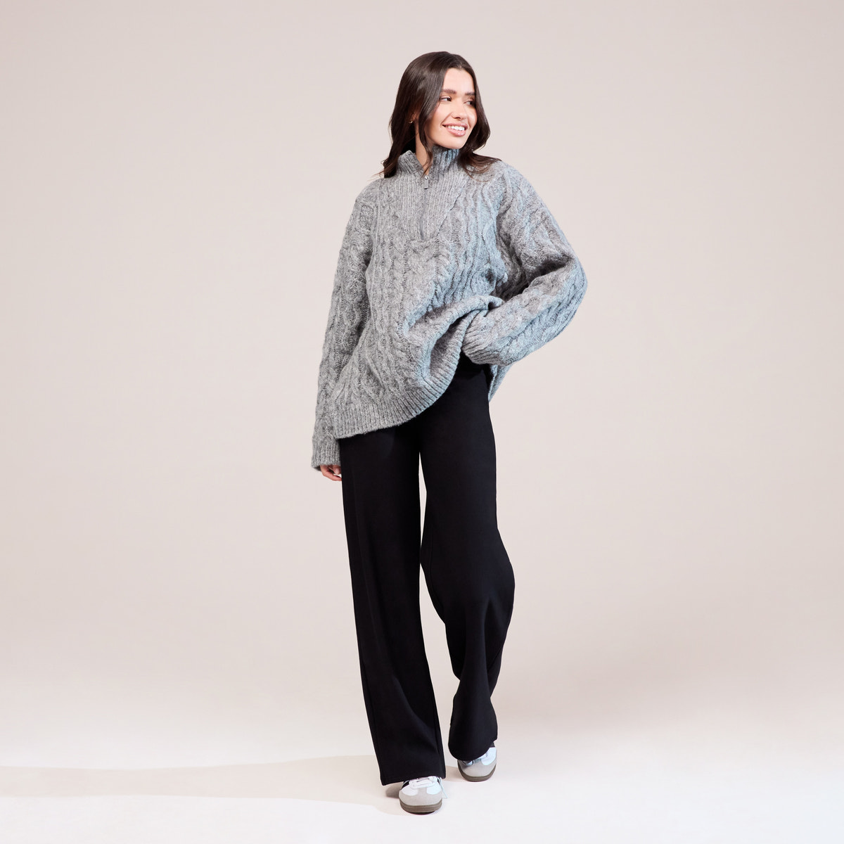 Cable Knit 1/4 Zip Jumper - Dark grey