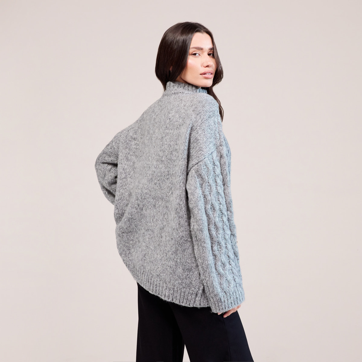 Cable Knit 1/4 Zip Jumper - Dark grey