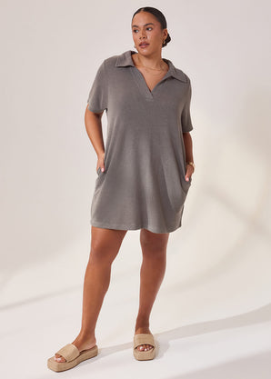 Curve Lightweight Collared Knit Dress - Slate Green