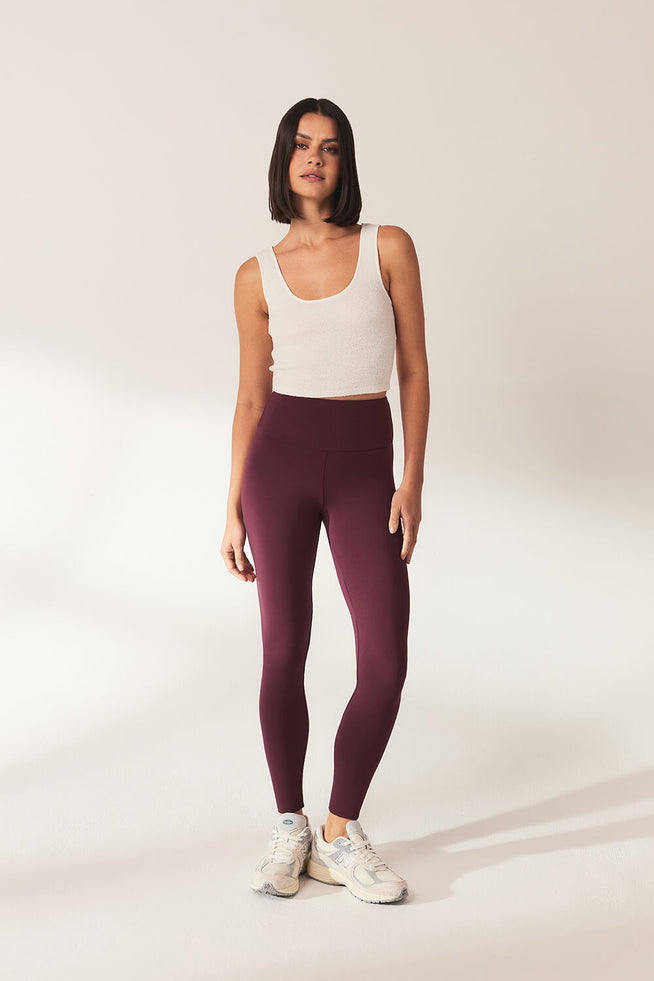 Lightweight Everyday High Waisted Leggings - Burgundy