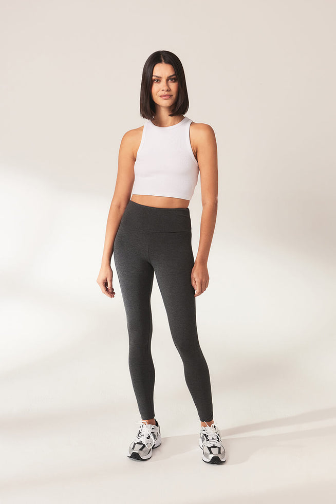 Lightweight Everyday High Waisted Leggings - Dark Grey Marl