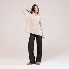 Cable Knit 1/4 Zip Jumper - Beige