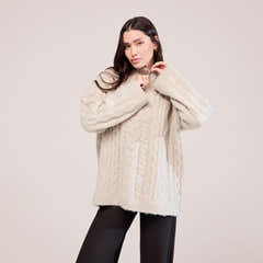 Cable Knit 1/4 Zip Jumper - Beige