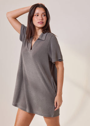 Lightweight Collared Knit Dress - Slate Green