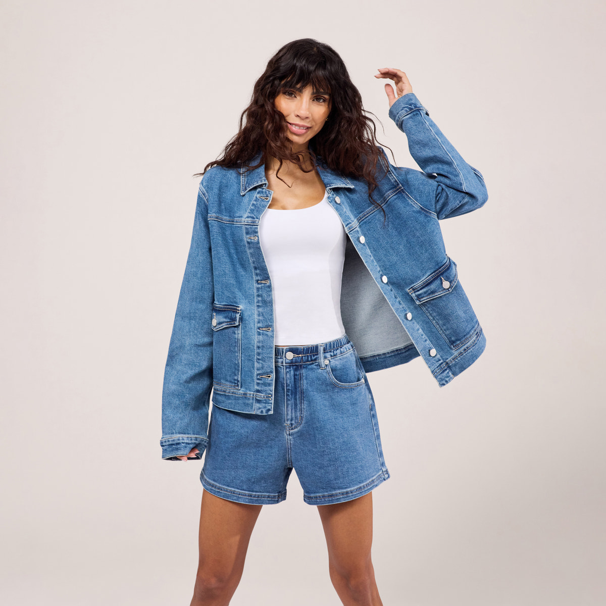 Stretch Denim Jacket - Mid Blue