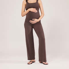 Maternity Lightweight Wide Leg Trousers - Espresso Brown