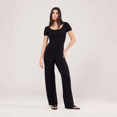 Lightweight Wide Leg Trousers - Black