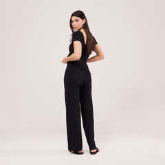 Lightweight Wide Leg Trousers - Black