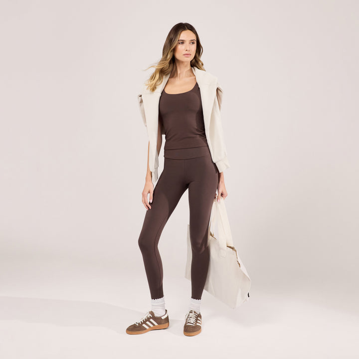 Lightweight Everyday High Waisted Leggings - Espresso Brown