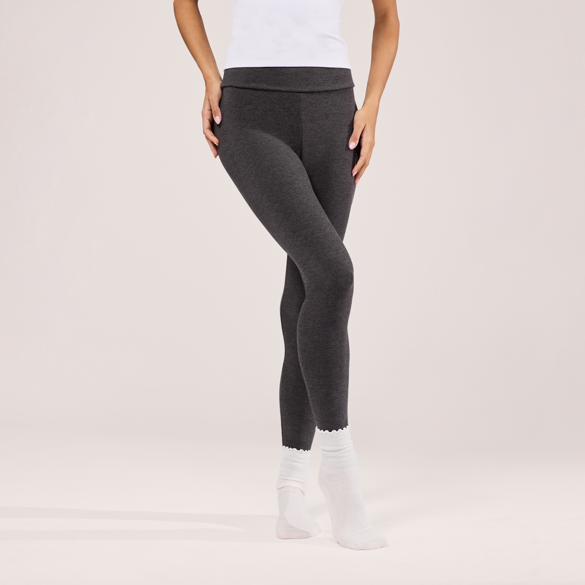 Lightweight Everyday High Waisted Leggings - Dark Grey Marl
