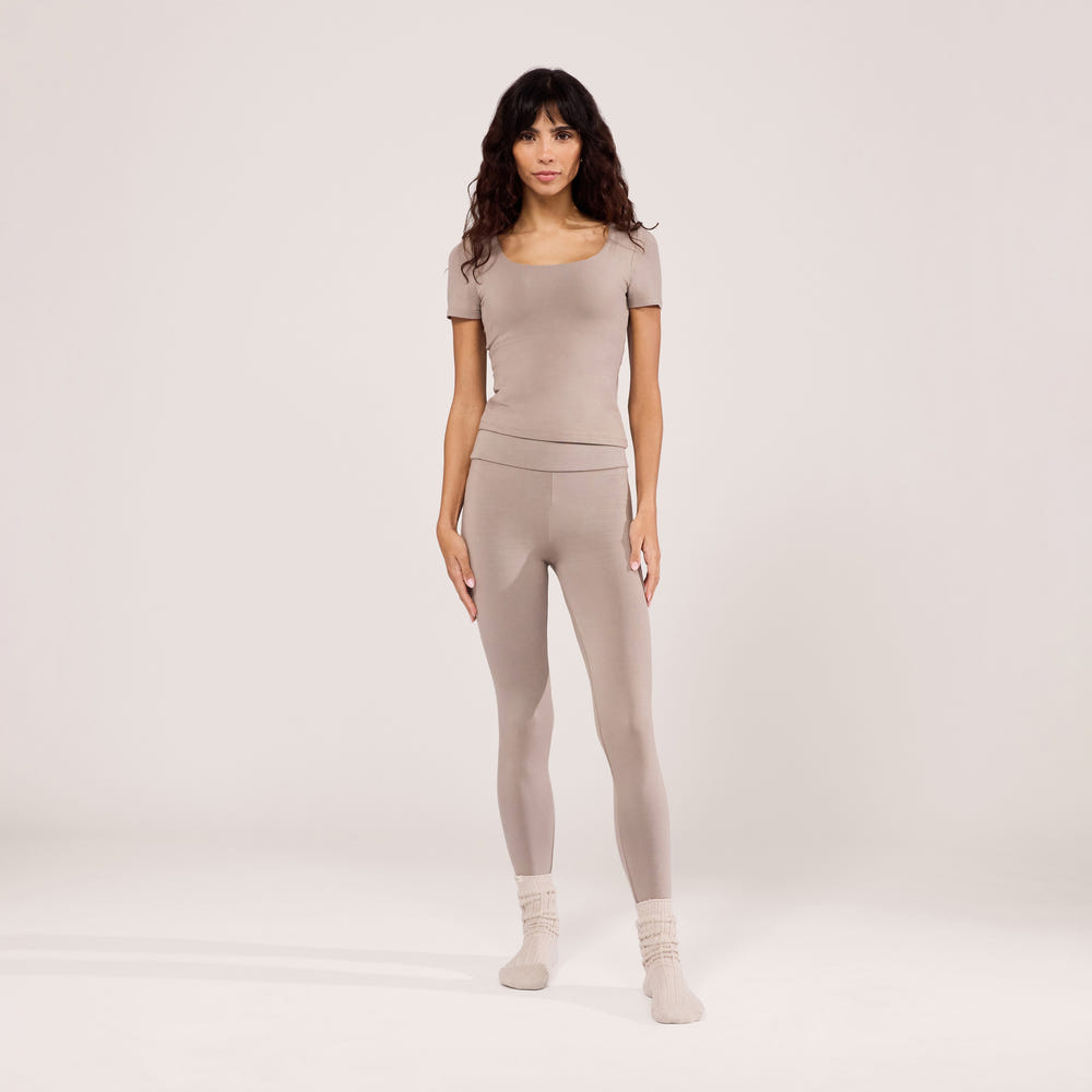 Lightweight Everyday High Waisted Leggings - Stone