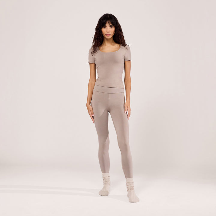 Lightweight Everyday High Waisted Leggings - Stone