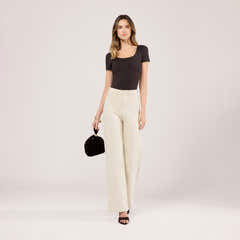 Stretch Wide Leg Jeans - Ecru