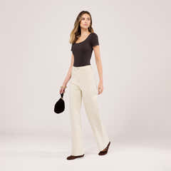Stretch Wide Leg Jeans - Ecru