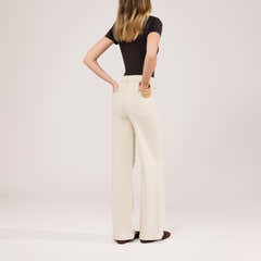 Stretch Wide Leg Jeans - Ecru
