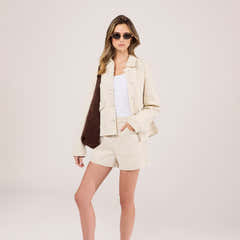 Stretch Denim Jacket - Ecru