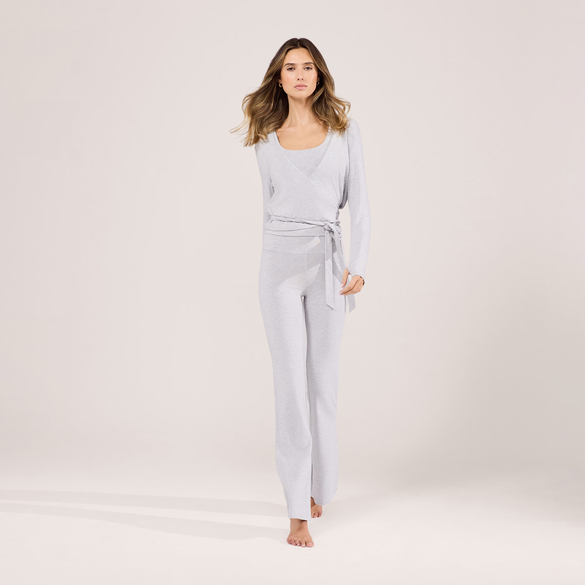 Lightweight Wrap Top - Light Grey Marl