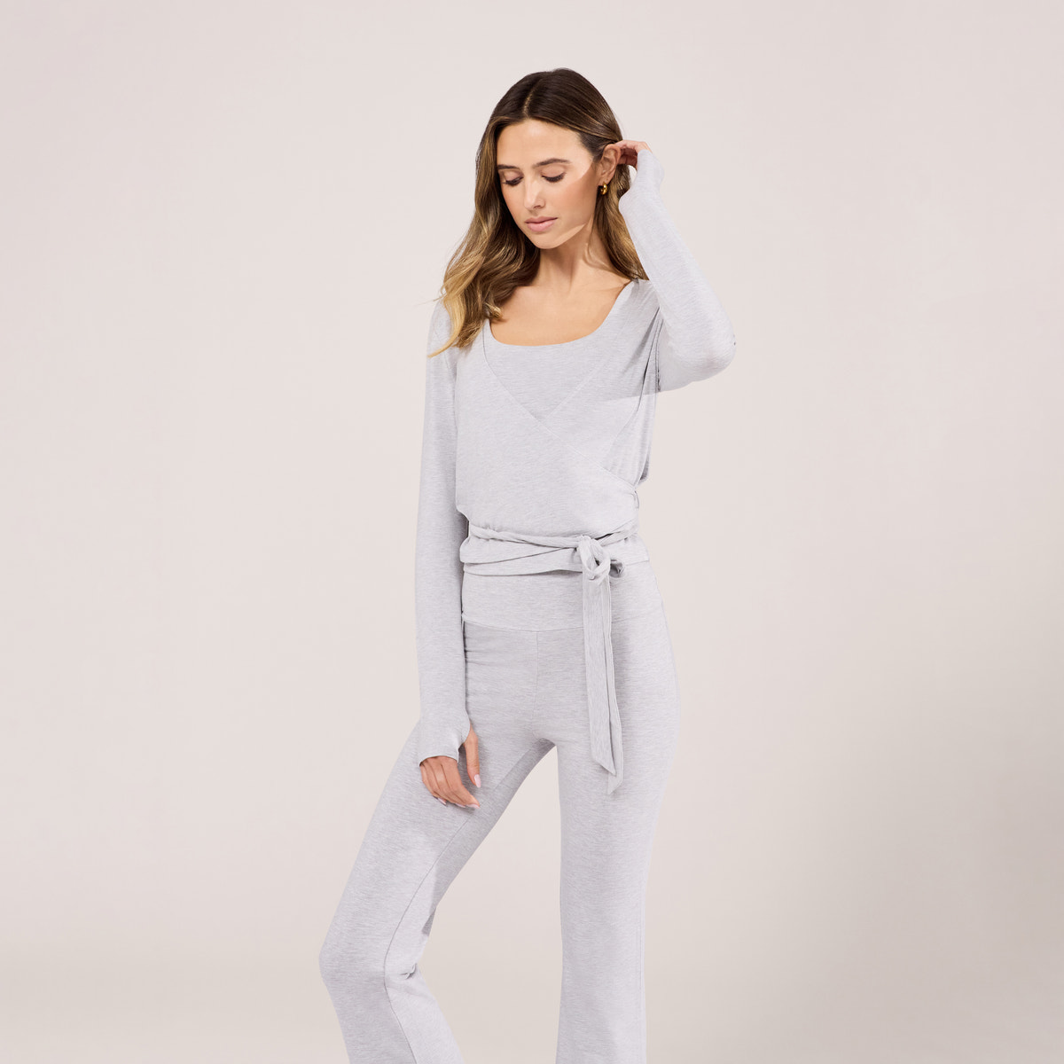 Lightweight Wrap Top - Light Grey Marl