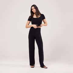Lightweight Wide Leg Trousers - Black