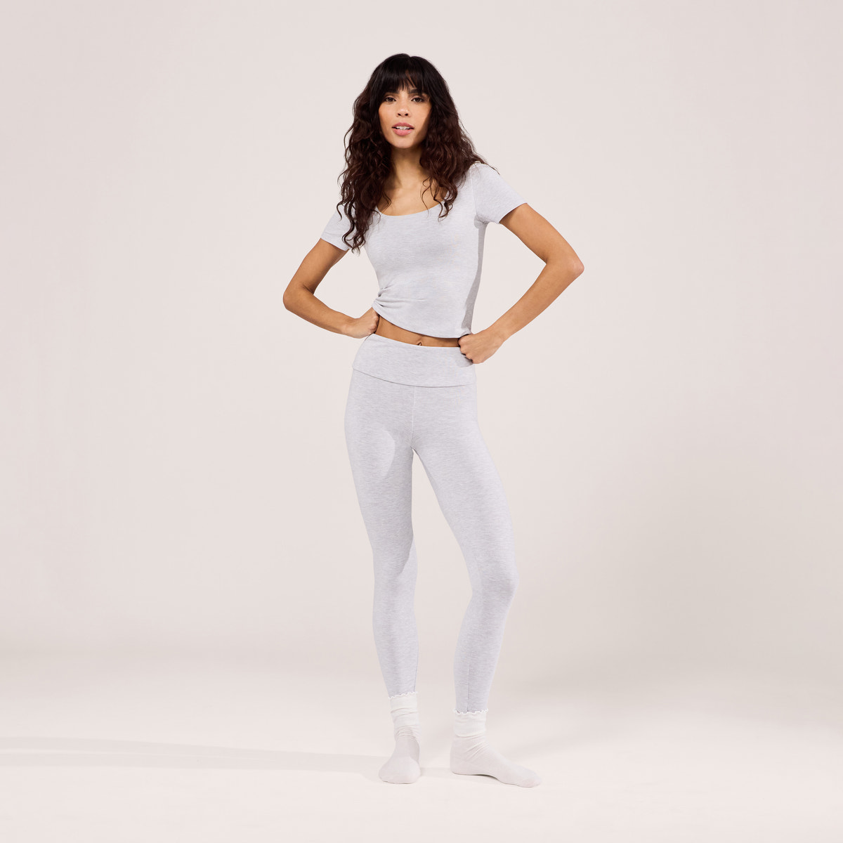 Lightweight Everyday High Waisted Leggings - Light Grey Marl
