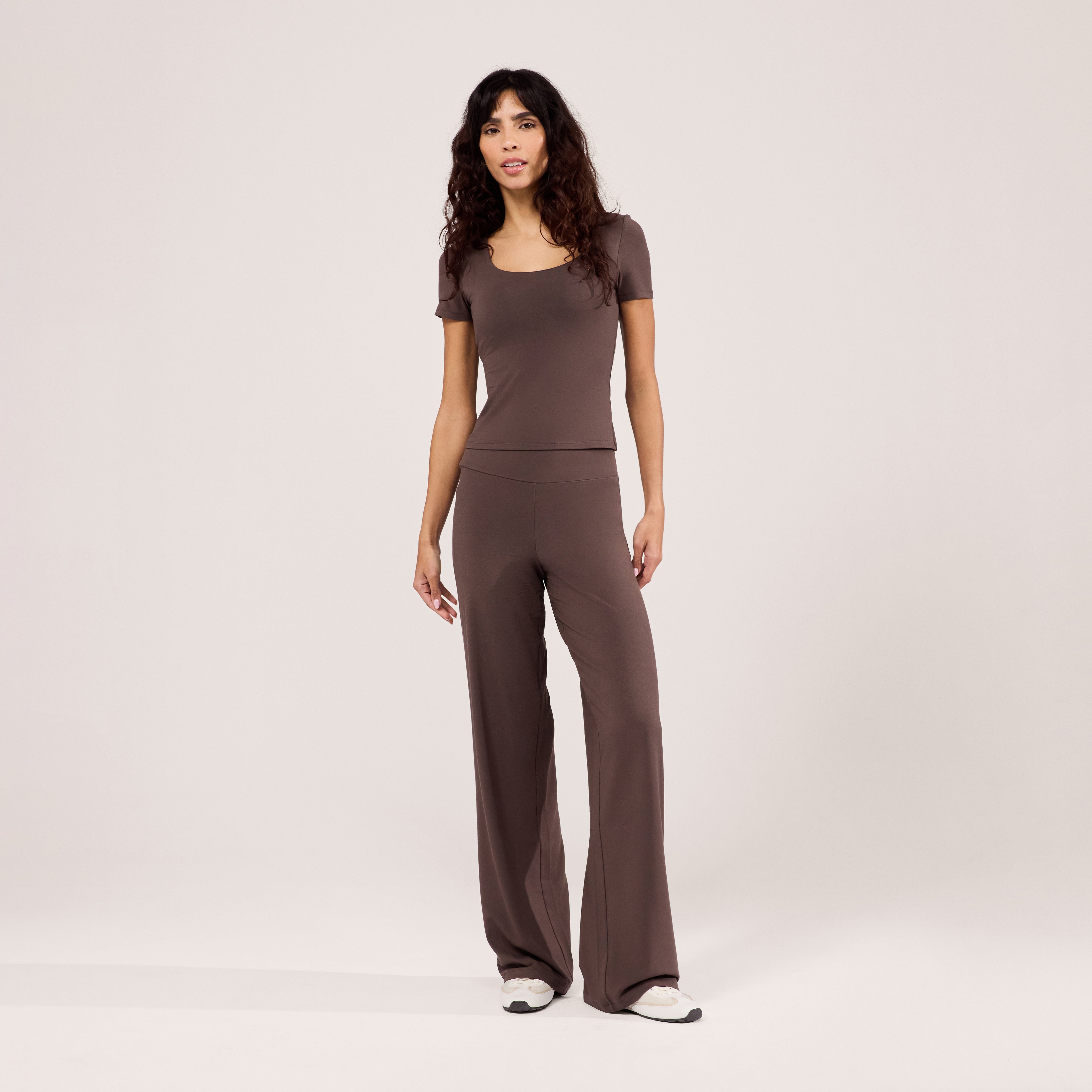 Lightweight Wide Leg Trousers - Espresso Brown