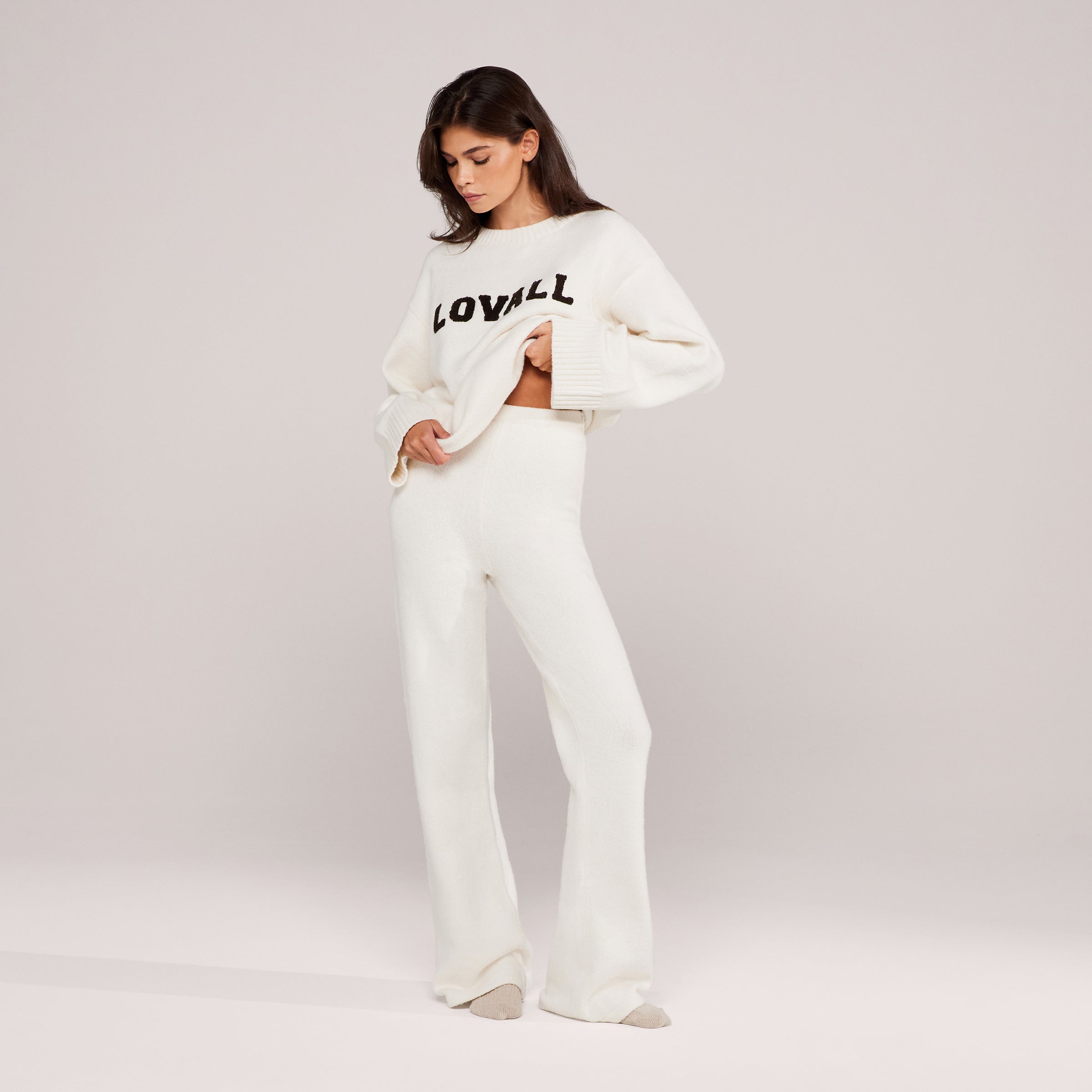 Wide Leg Knit Trousers - Off White
