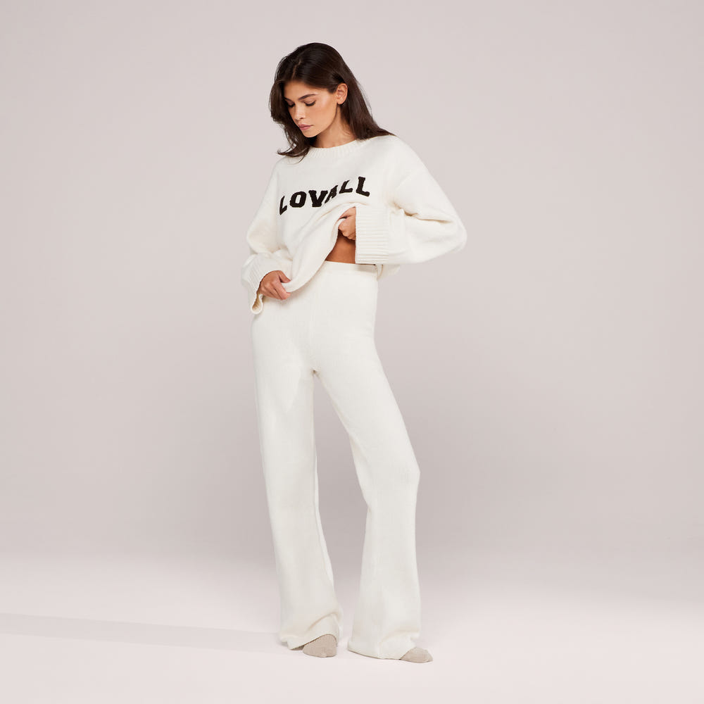 Wide Leg Knit Trousers - Off White