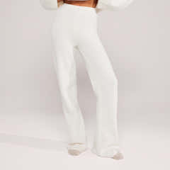 Wide Leg Knit Trousers - Off White