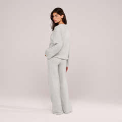 Wide Leg Knit Trousers - Light Grey