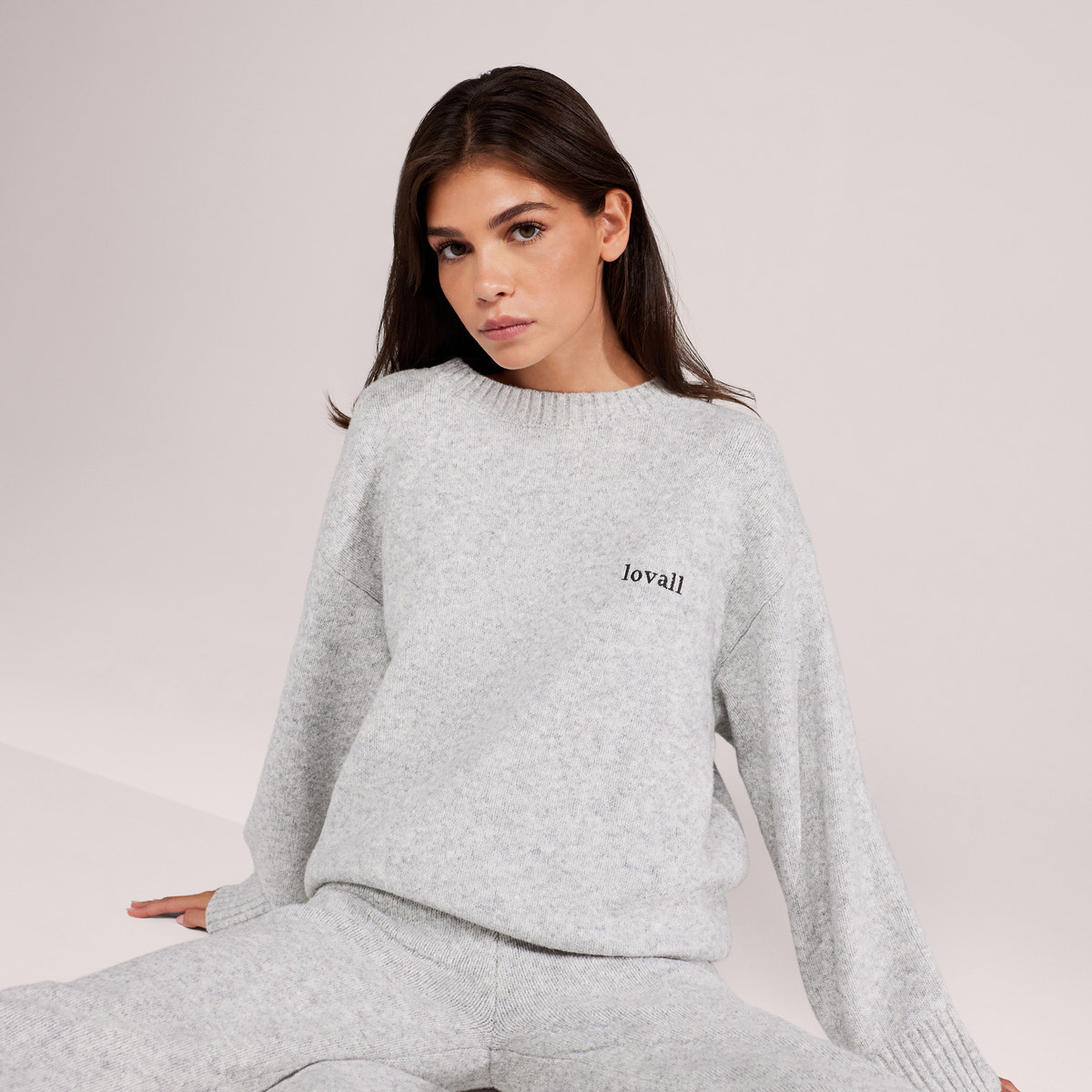 Lovall Knit Oversized Jumper - Light Grey
