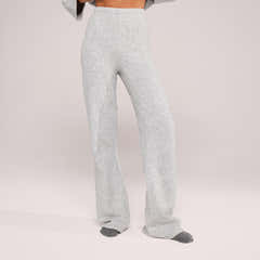 Wide Leg Knit Trousers - Light Grey